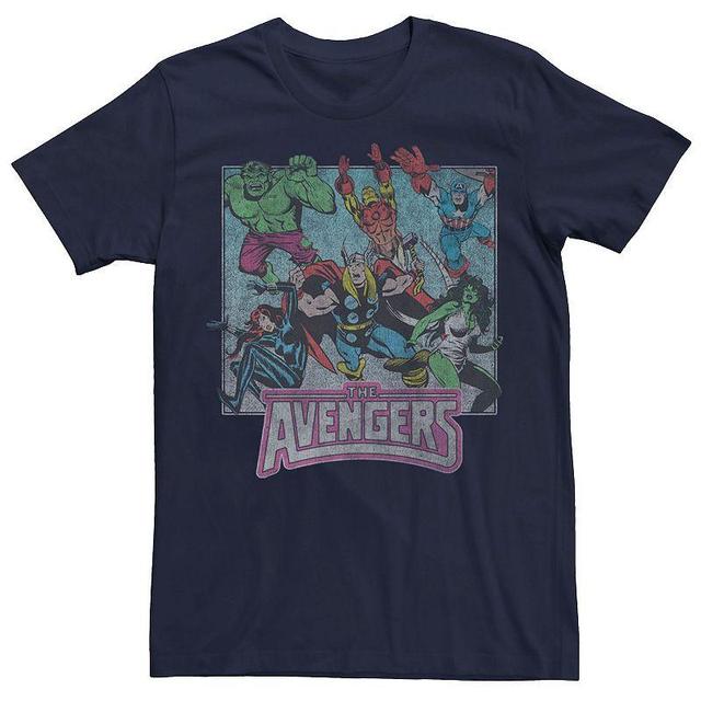 Mens Marvel Avengers Classic Group Action Shot Distressed Tee Blue Product Image