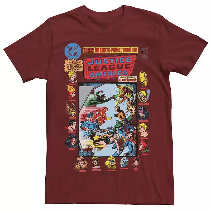 Mens Justice League Crisis On Earth Vintage Cover Tee Red Product Image