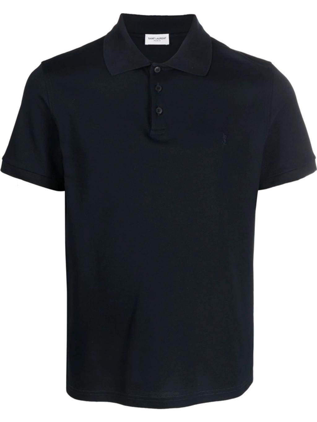 Short-sleeve Cotton Polo Shirt In Blue Product Image