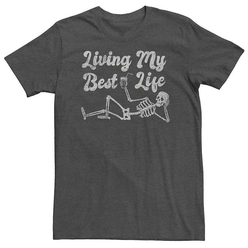 Big & Tall Living My Best Life Relaxing Skeleton Graphic Tee, Mens Grey Heather Product Image