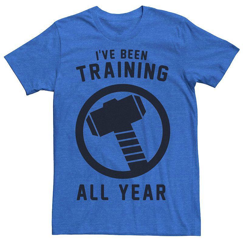 Mens Marvel Avengers Thor Ive Been Training All Year Hammer Logo Tee Royal Grey Product Image