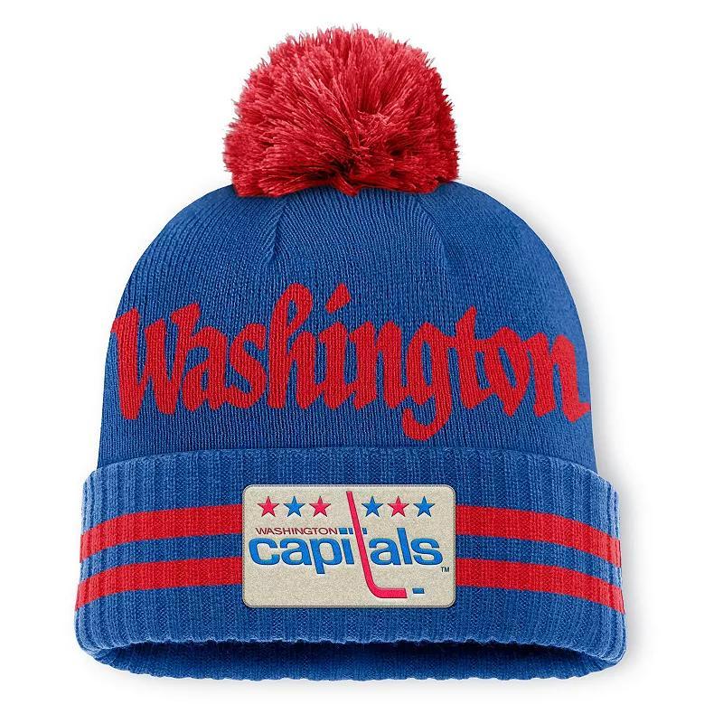 Mens Fanatics Royal Washington Capitals Heritage Blind Side Cuffed Knit Hat with Pom Product Image