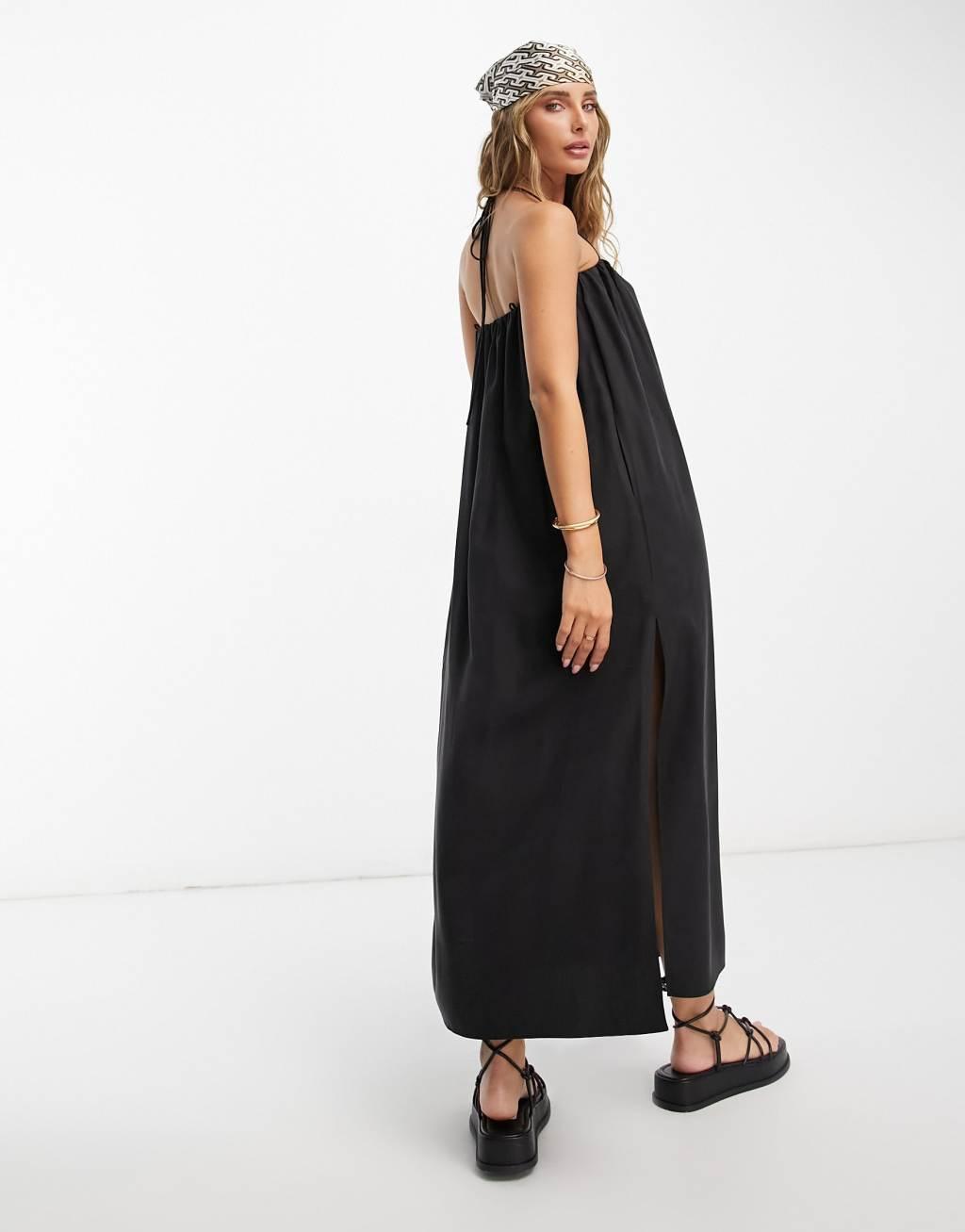 ASOS DESIGN multiway button through midi smock cami sundress in black Product Image