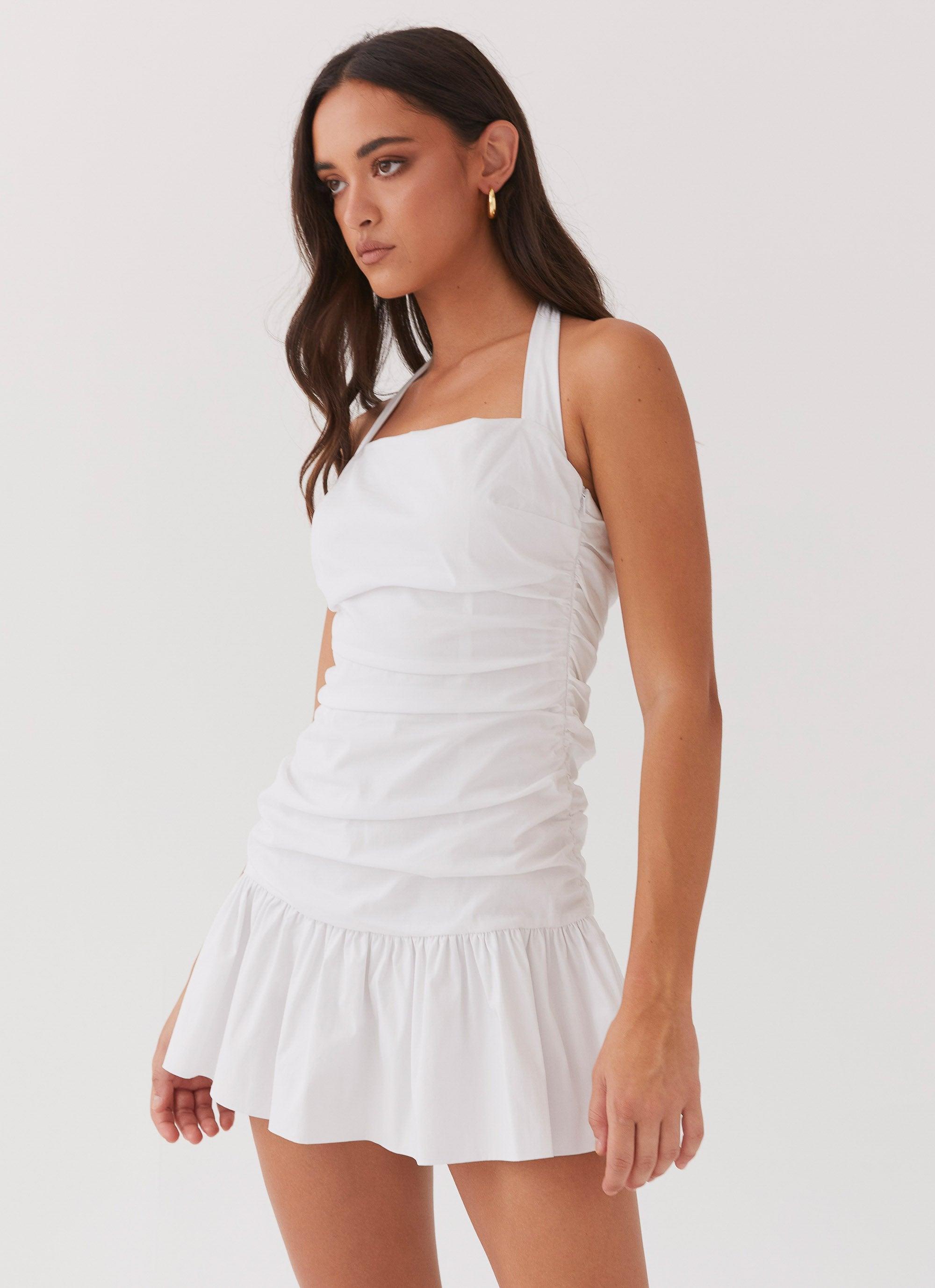 Cely Ruched Mini Dress - White Product Image