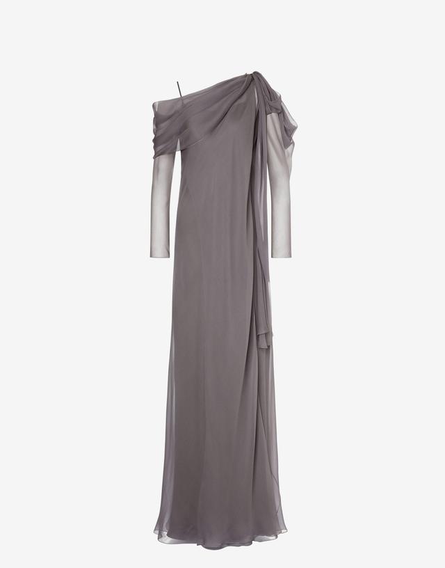 Long chiffon dress with draping Product Image