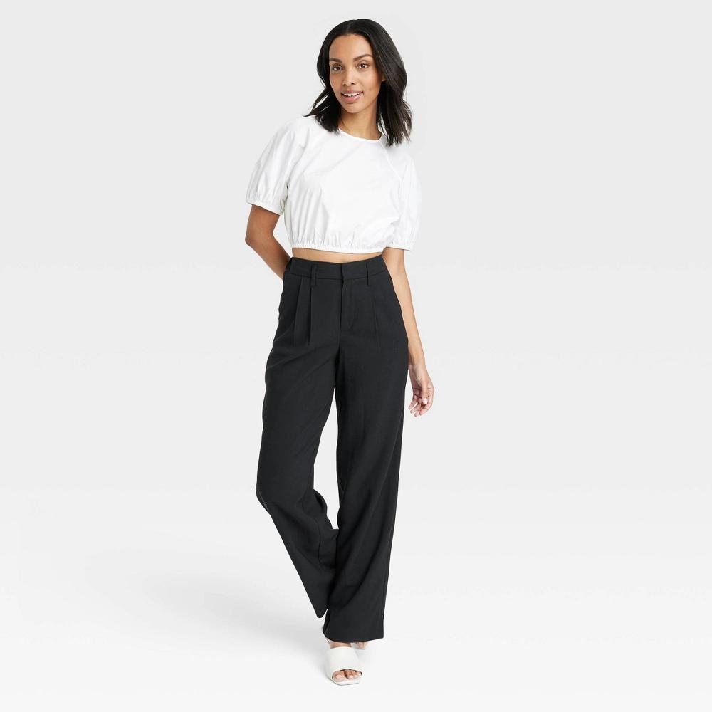 Womens High-Rise Straight Trousers - A New Day Black 10 Long Product Image