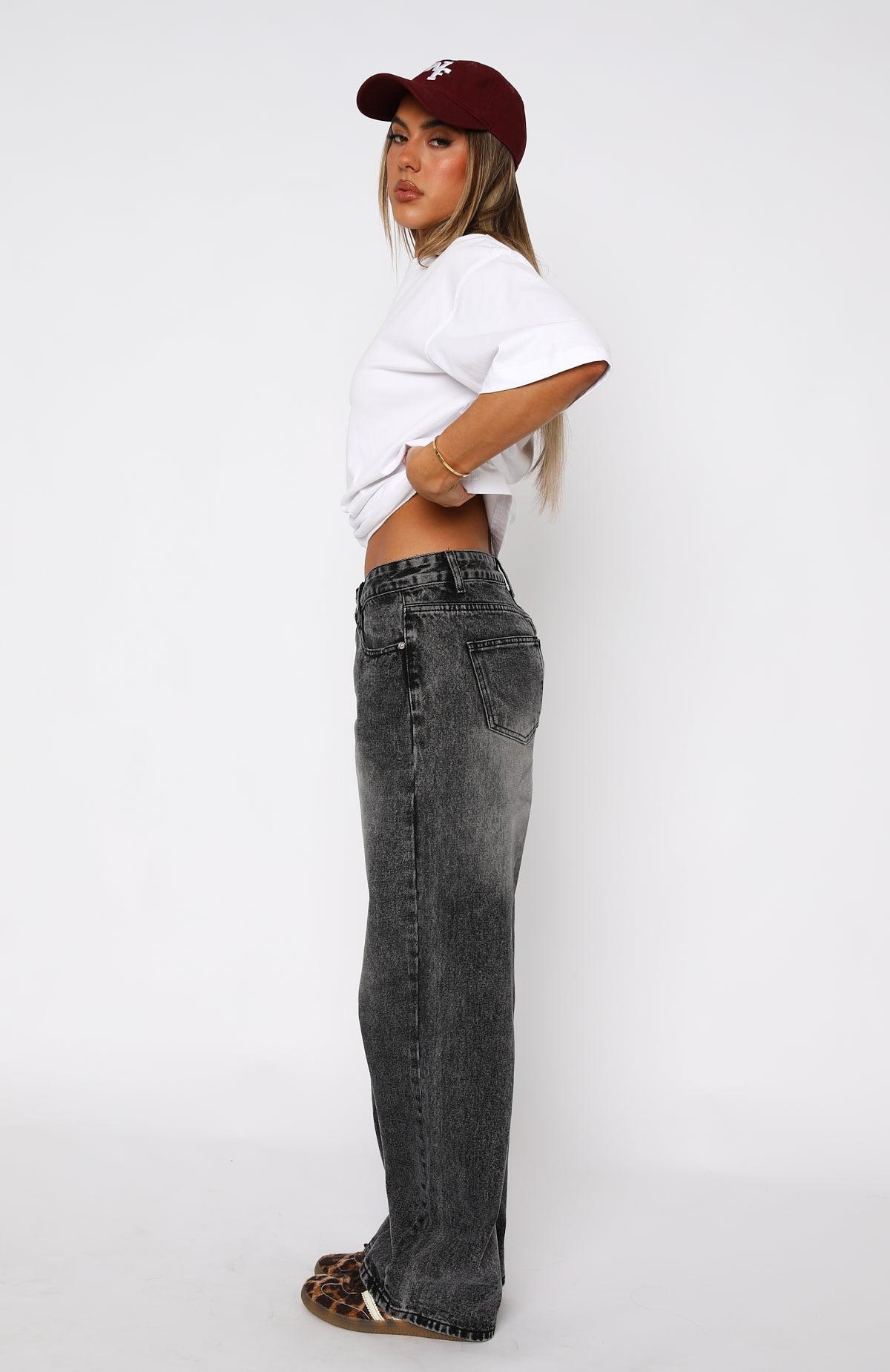 Bring The Style Low Rise Wide Leg Jeans Grey Acid Product Image