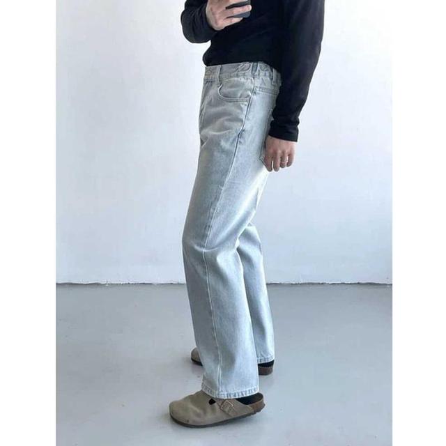 Mid Rise Washed Straight Leg Jeans Product Image