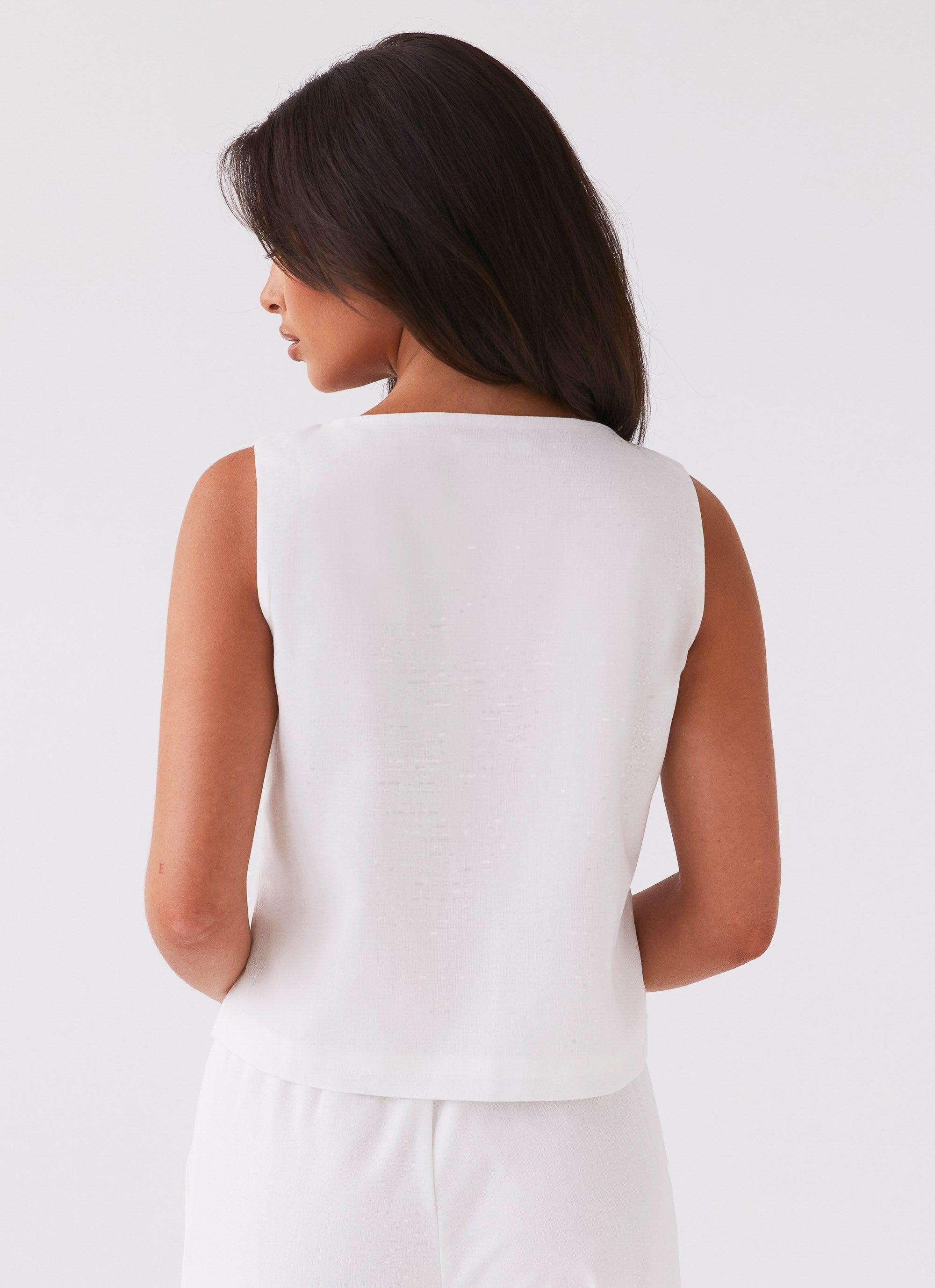 Tina Linen Vest Top - White Product Image