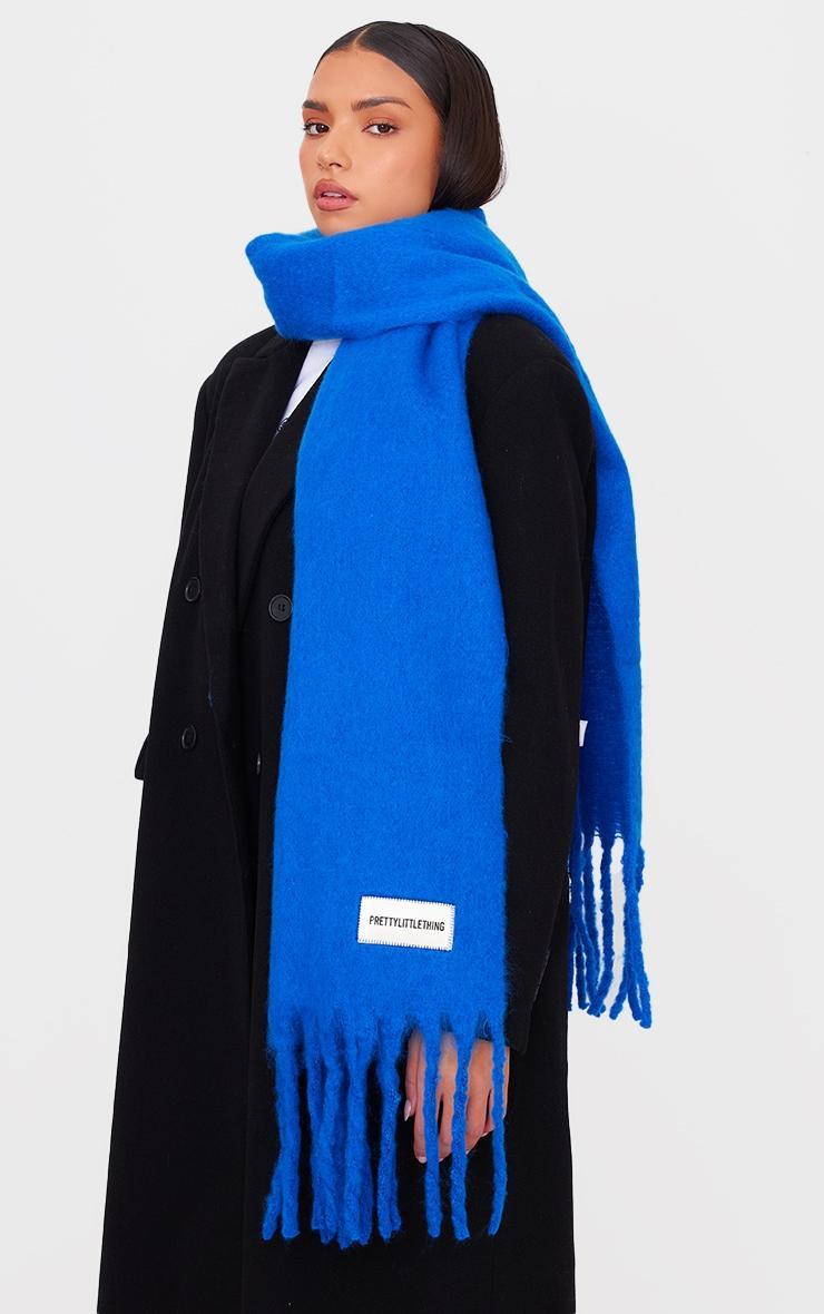 PRETTYLITTLETHING Blue Logo Blanket Tassel Scarf Product Image