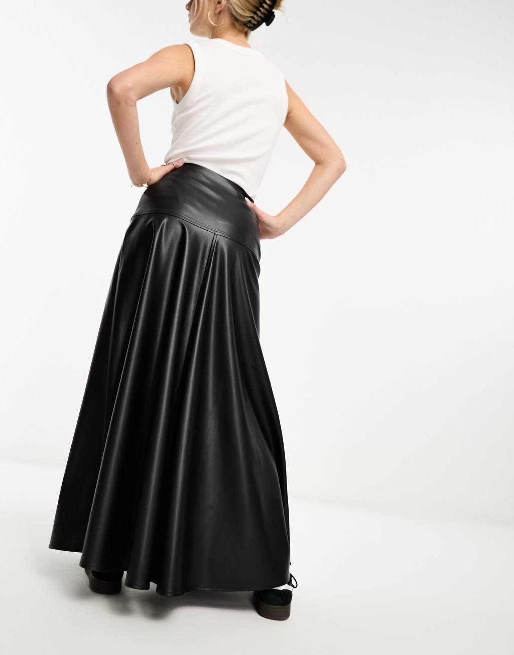 Miss Selfridge faux leather maxi skirt in black  Product Image