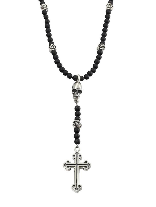 Mens Onyx Beaded Rosary Necklace Product Image