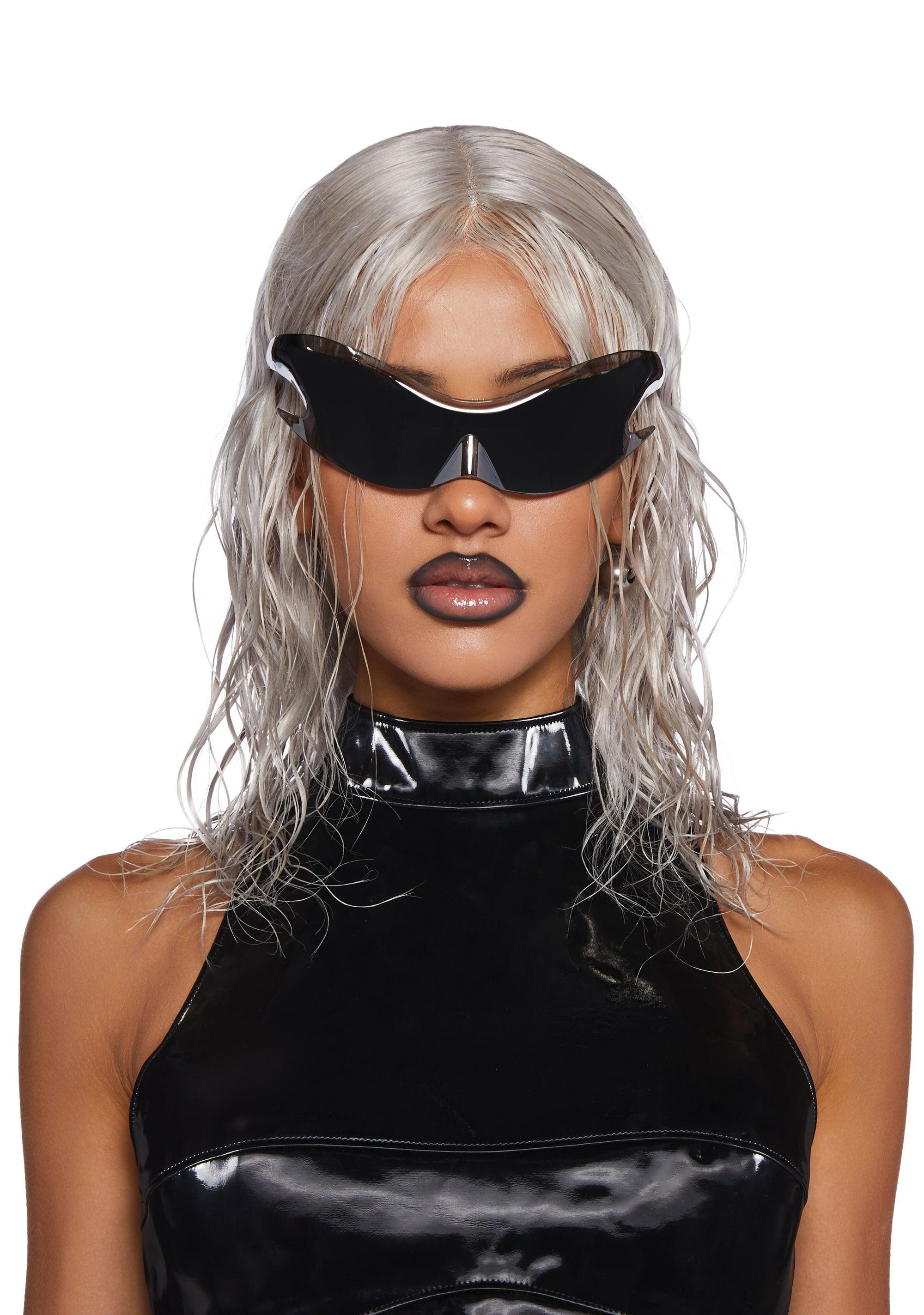 Darker Wavs Clear Mirror Shield Sunglasses - Black Product Image