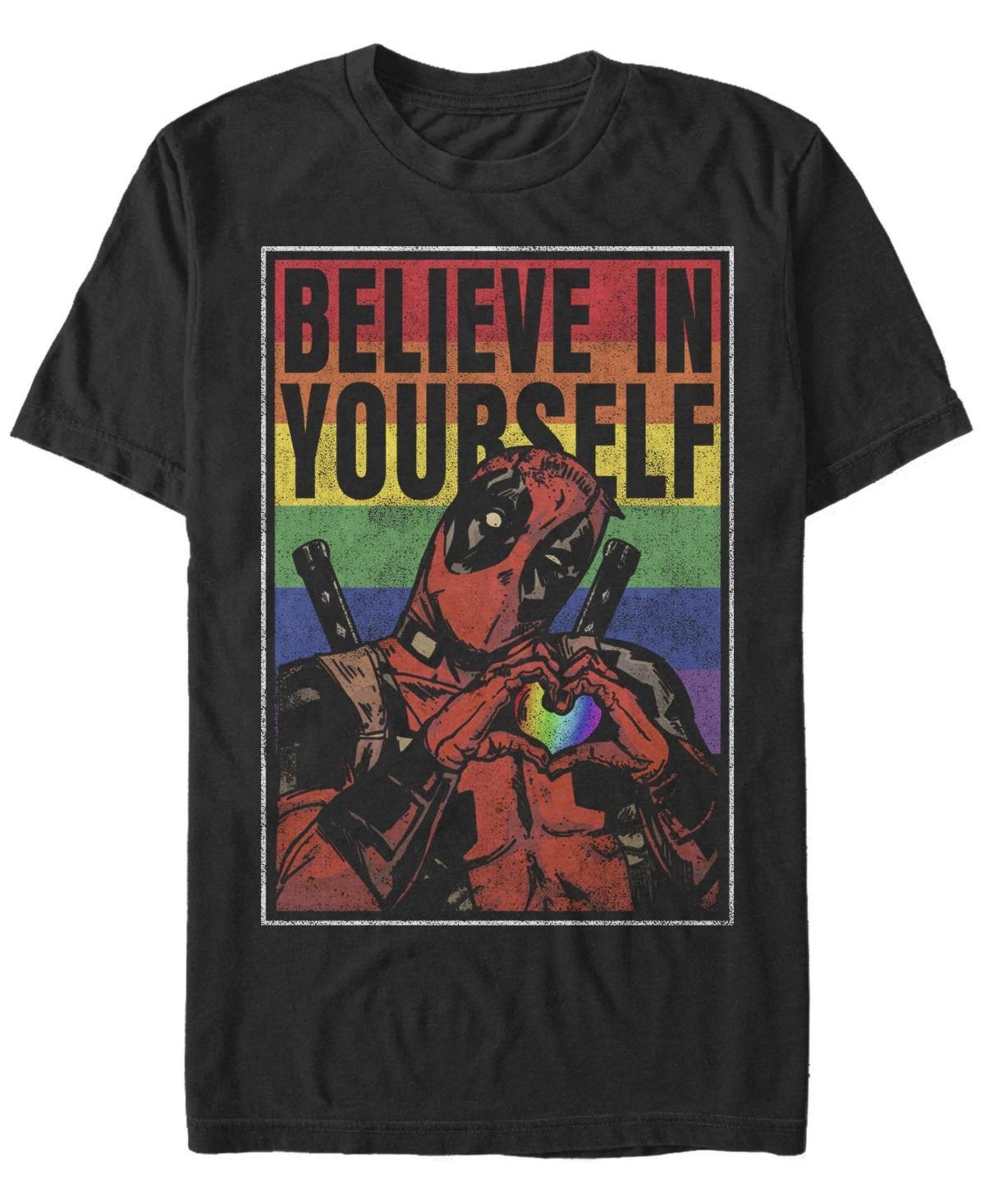 Adult Marvel Deadpool Pride Believe In Yourself Rainbow Poster Tee, Mens Product Image