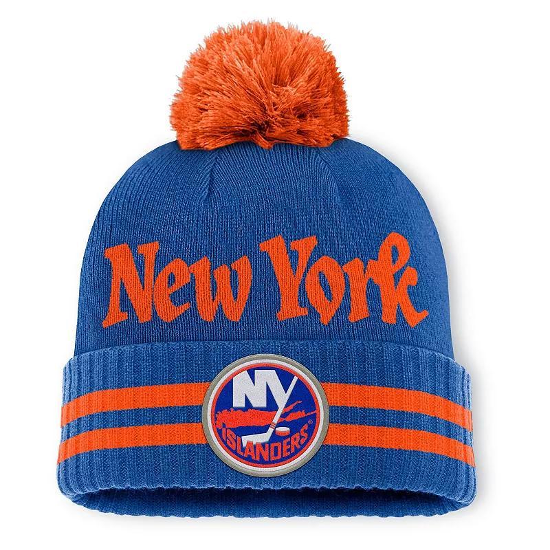 Mens Fanatics Royal New York Islanders Heritage Blind Side Cuffed Knit Hat with Pom Product Image