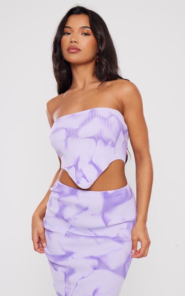 Purple Tie Dye Rib Knit Bandeau Crop Top Product Image