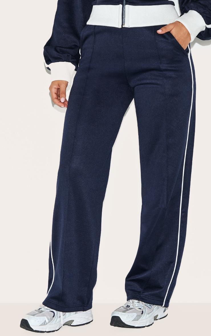 Petite Navy Contrast Detail Straight Leg Sweatpants Product Image