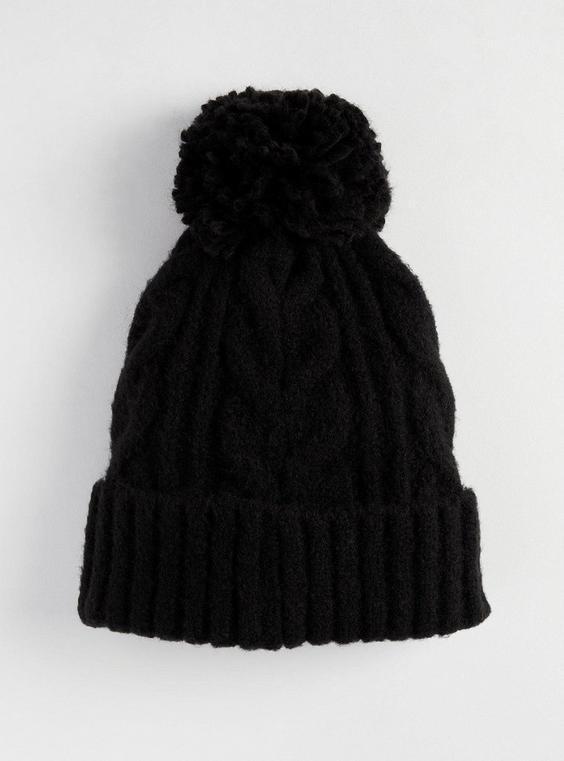 Chunky Cable Knit Self Pom Beanie Product Image