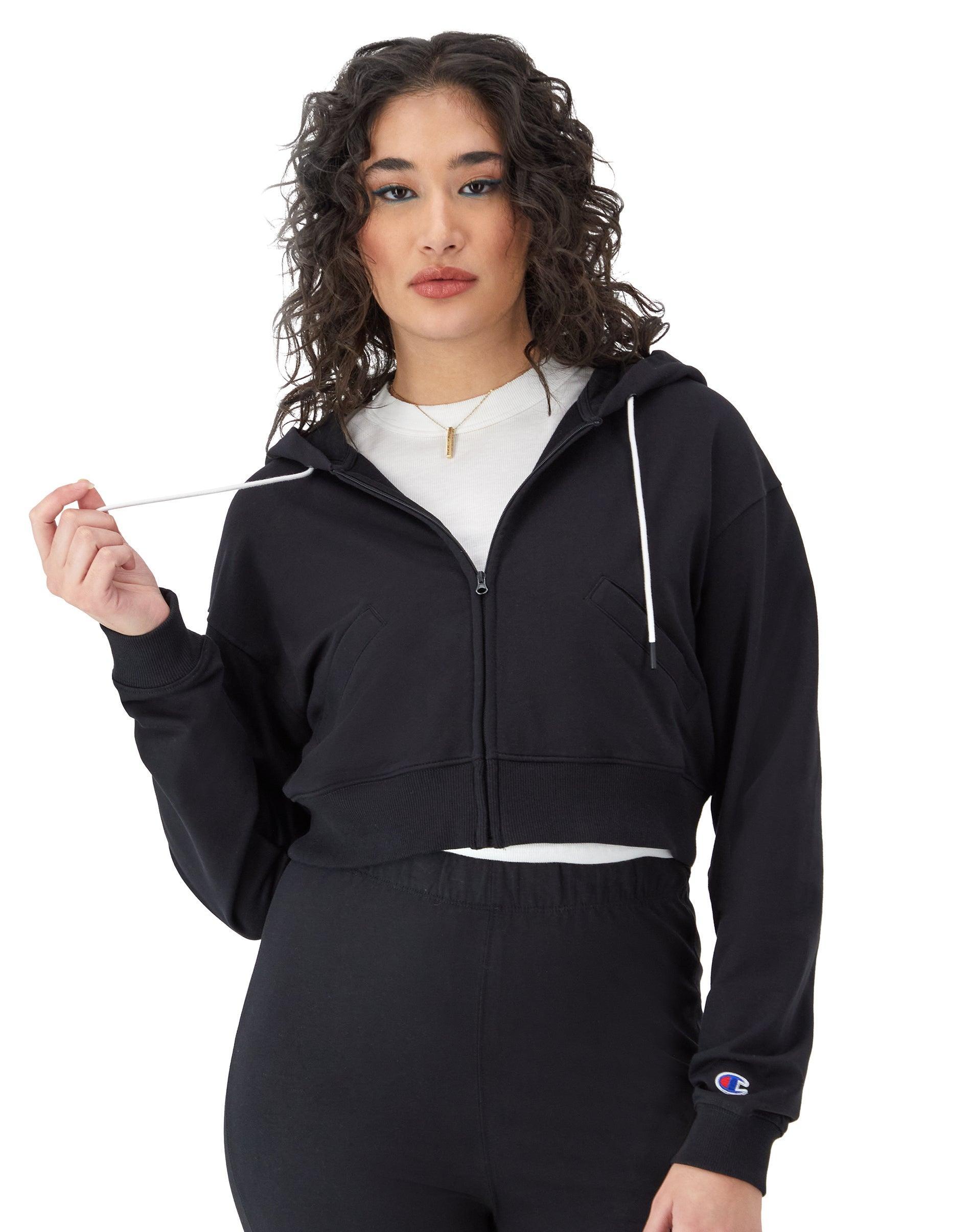 Womens Champion French Terry Cropped Hoodie, C Logo Black L Product Image