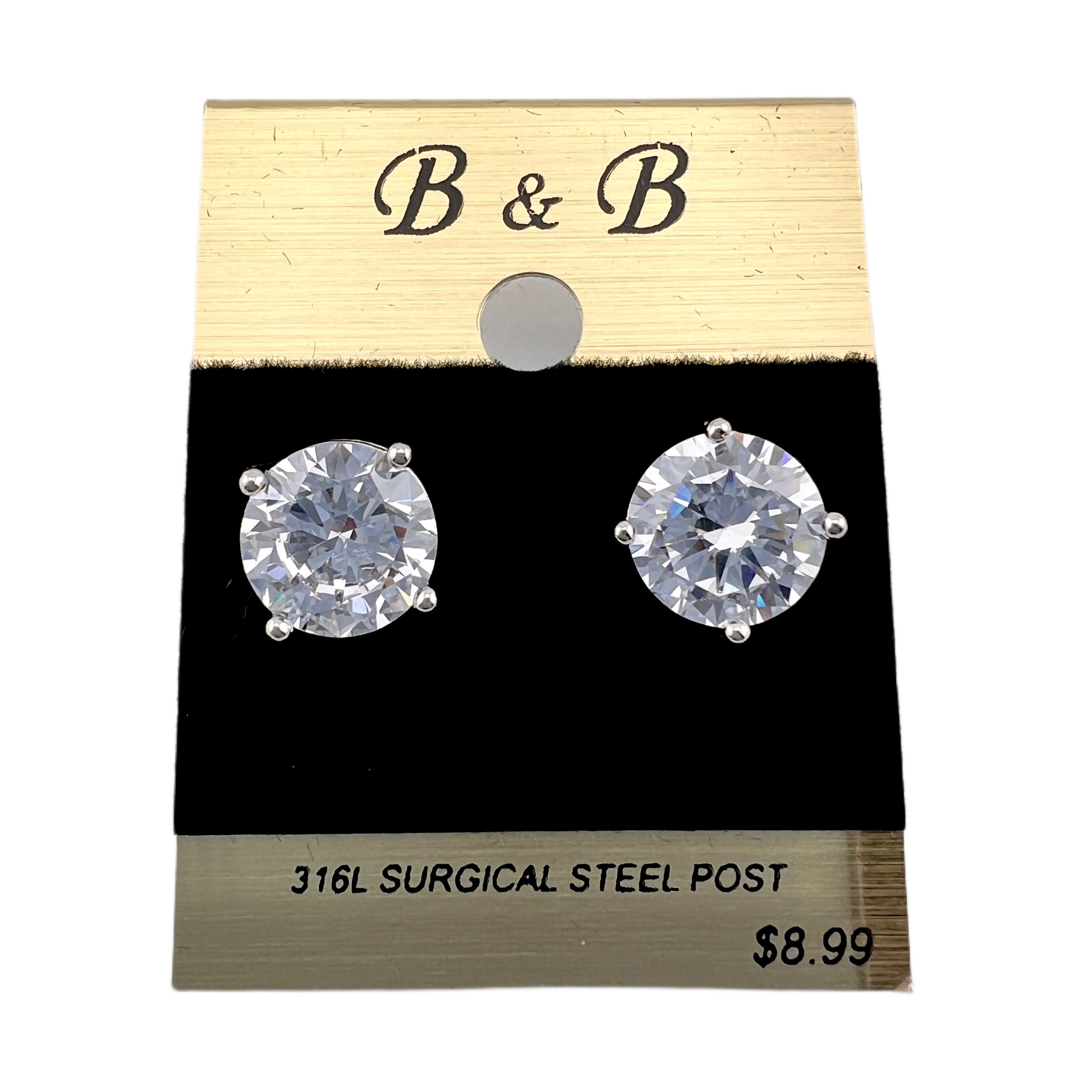 B&B Silver Color Cubic Zirconia Round Stud Earrings Female Product Image