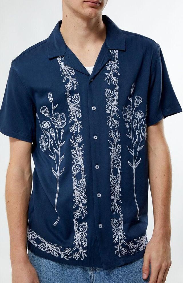 Men's Stitch Pattern Woven Camp Shirt Product Image