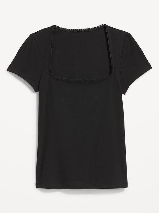 Lace-Trim Rib-Knit Top Product Image