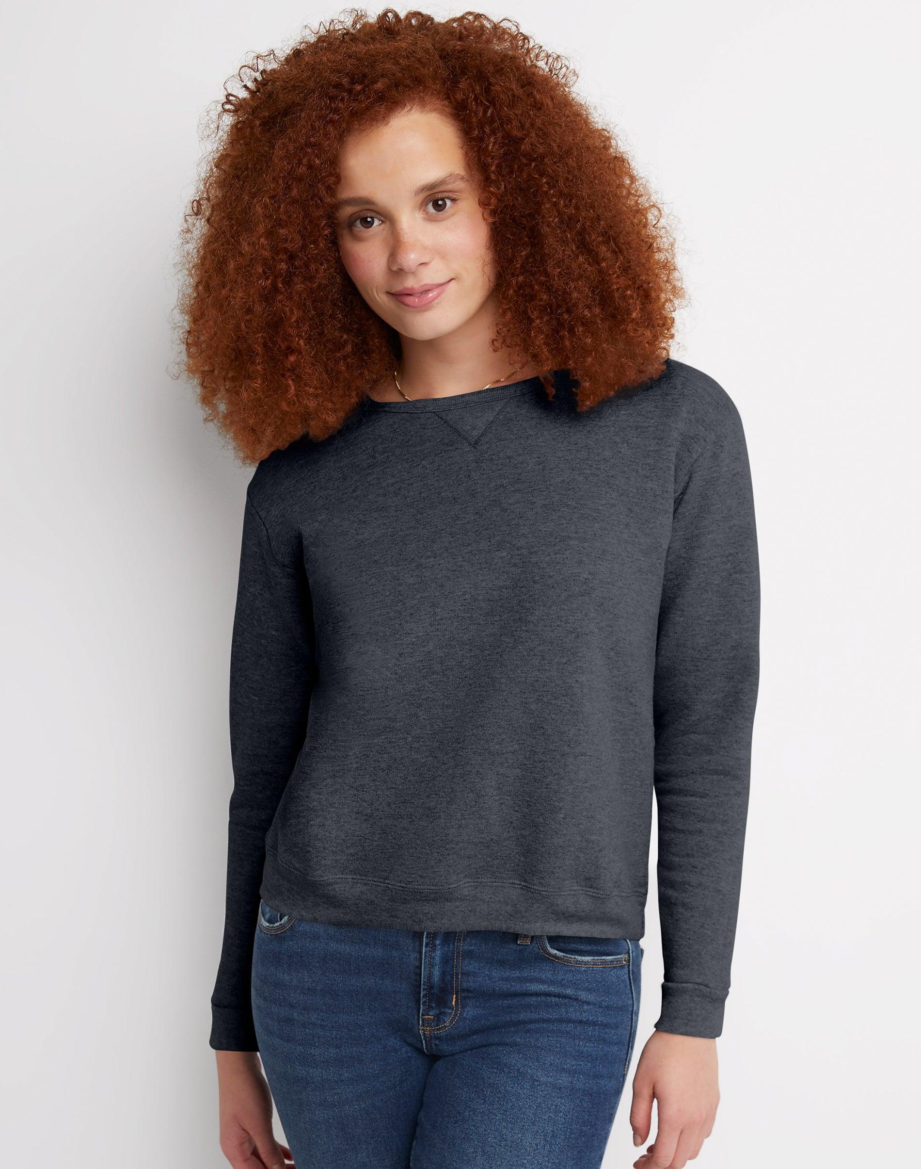 Hanes EcoSmart Womens Fleece Sweatshirt, V-Notch Ebony M Product Image