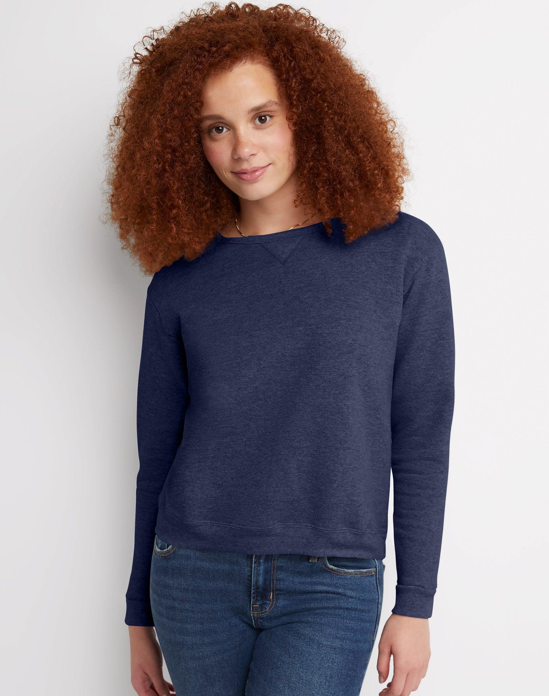 Hanes EcoSmart Womens Fleece Sweatshirt, V-Notch Ebony M Product Image