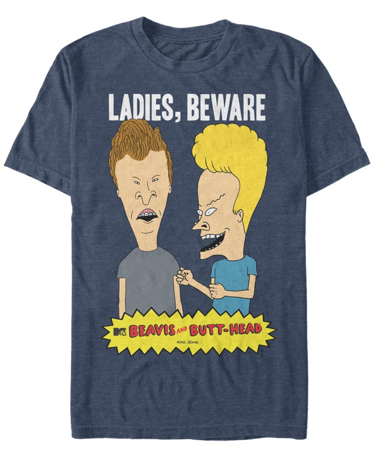 Mens Beavis & Butt-Head Ladies Beware Portrait Logo Tee Navy Grey Product Image