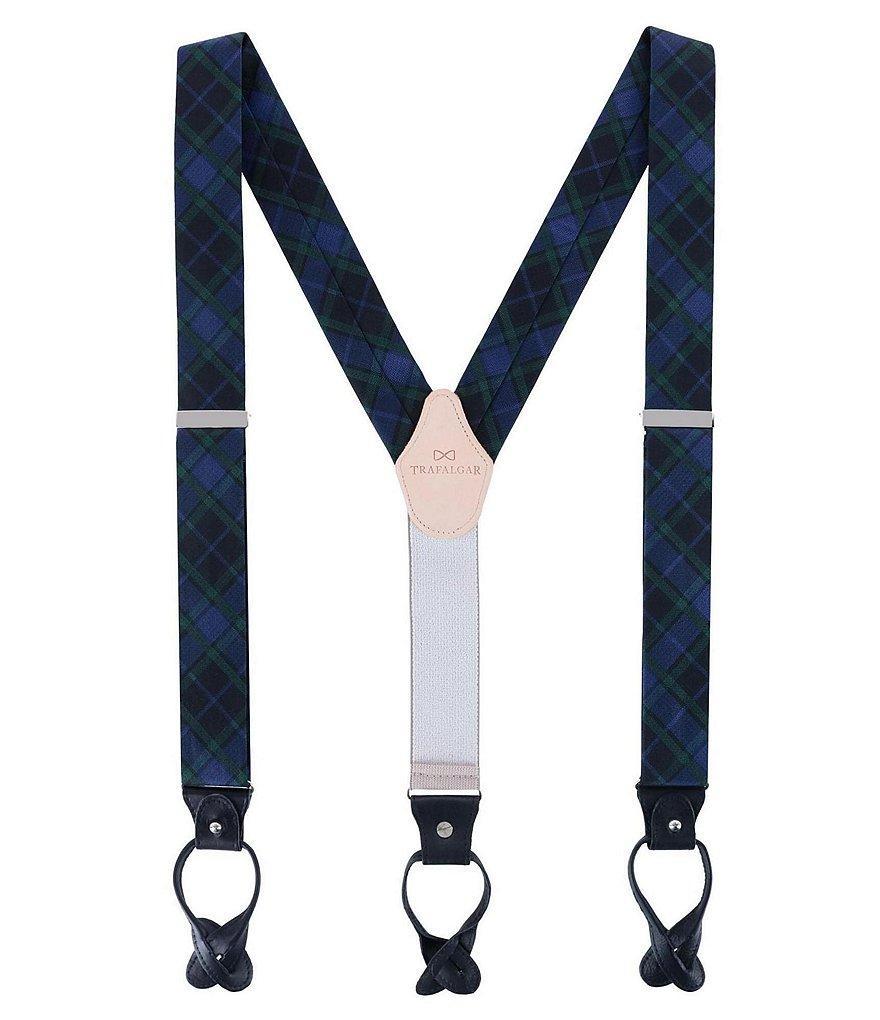 Trafalgar Ives Holiday Blackwatch Plaid Silk Button End Suspenders Product Image