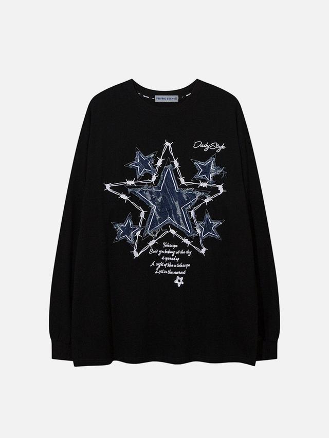 Aelfric Eden Applique Embroidery Denim Star Sweatshirt Product Image