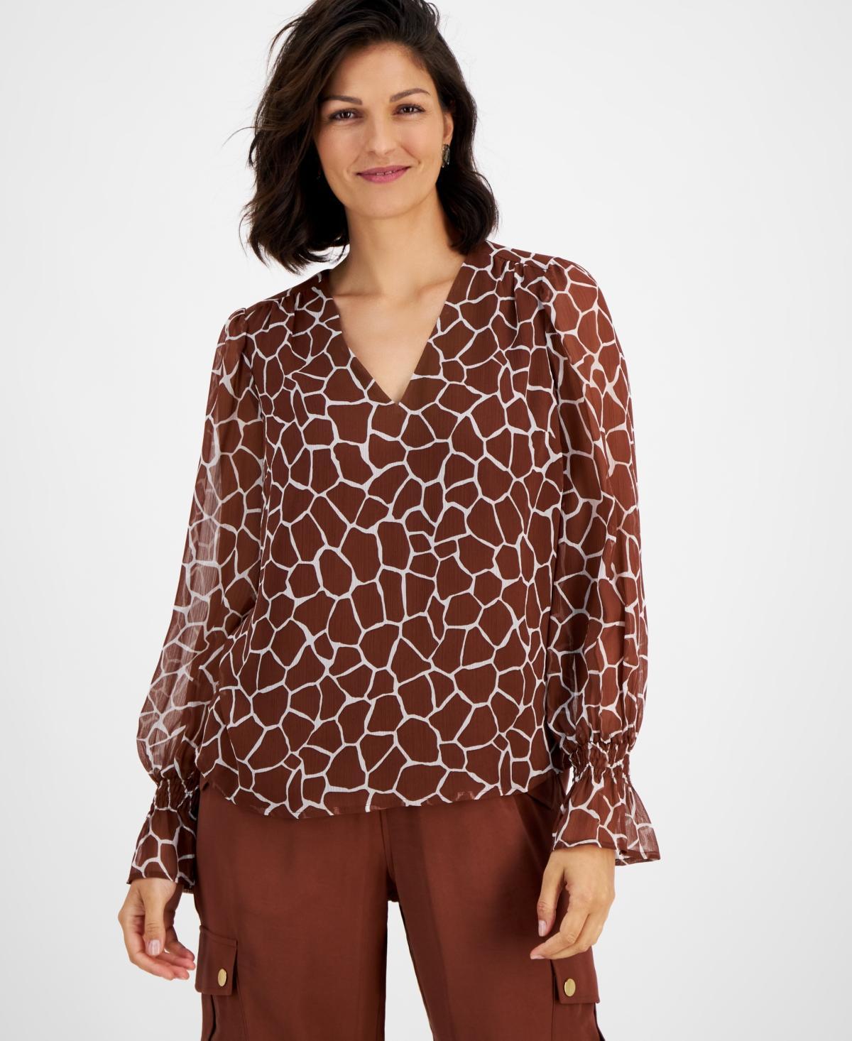 I.n.c. International Concepts Womens Animal-Print V-Neck Blouse, Created for Macys Product Image