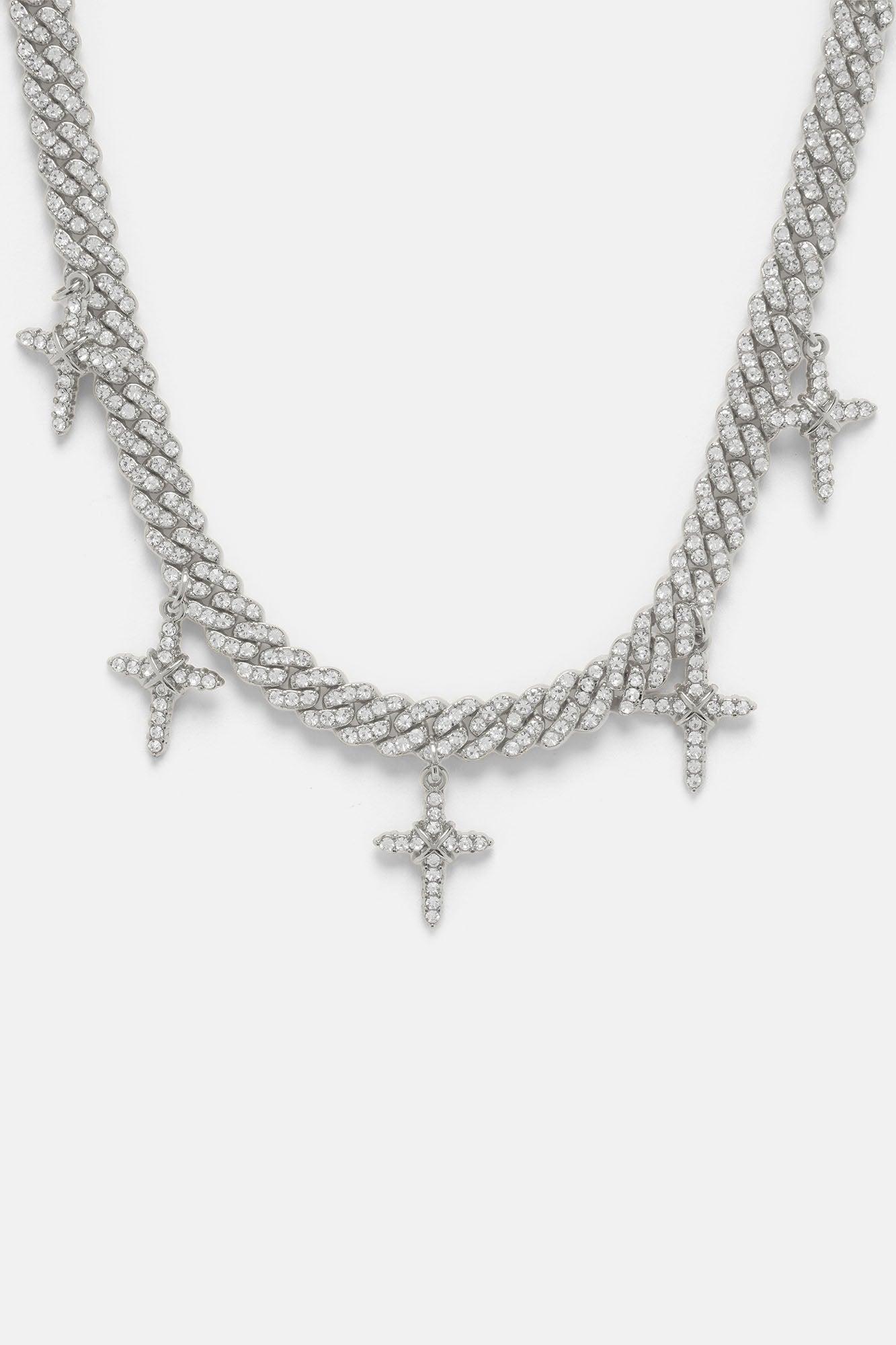 Crosses Iced Cuban Chain Necklace - Silver Product Image