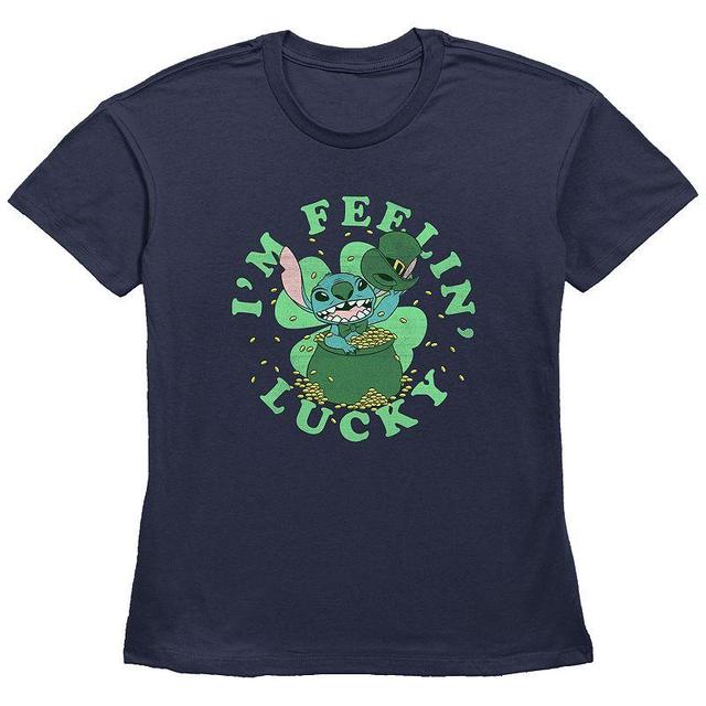 Disneys Lilo & Stitch Im Feeling Lucky Stitch Womens Graphic Tee, Girls Blue Product Image