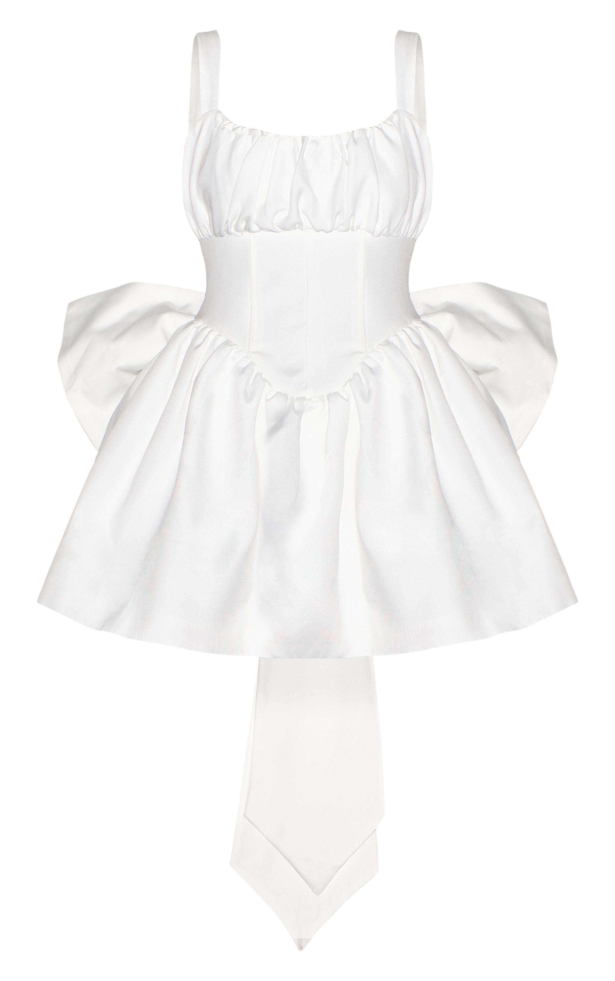 Premium White Woven Bow Detail Mini Dress Product Image