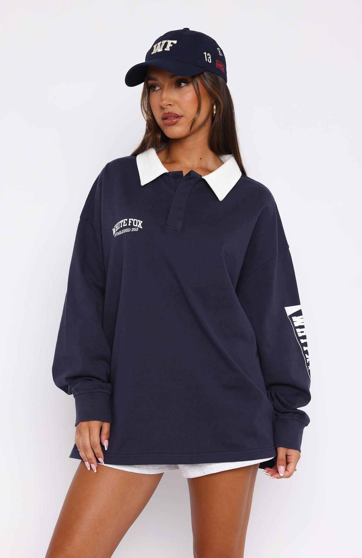 On Your Team Long Sleeve Oversized Tee Navy Product Image