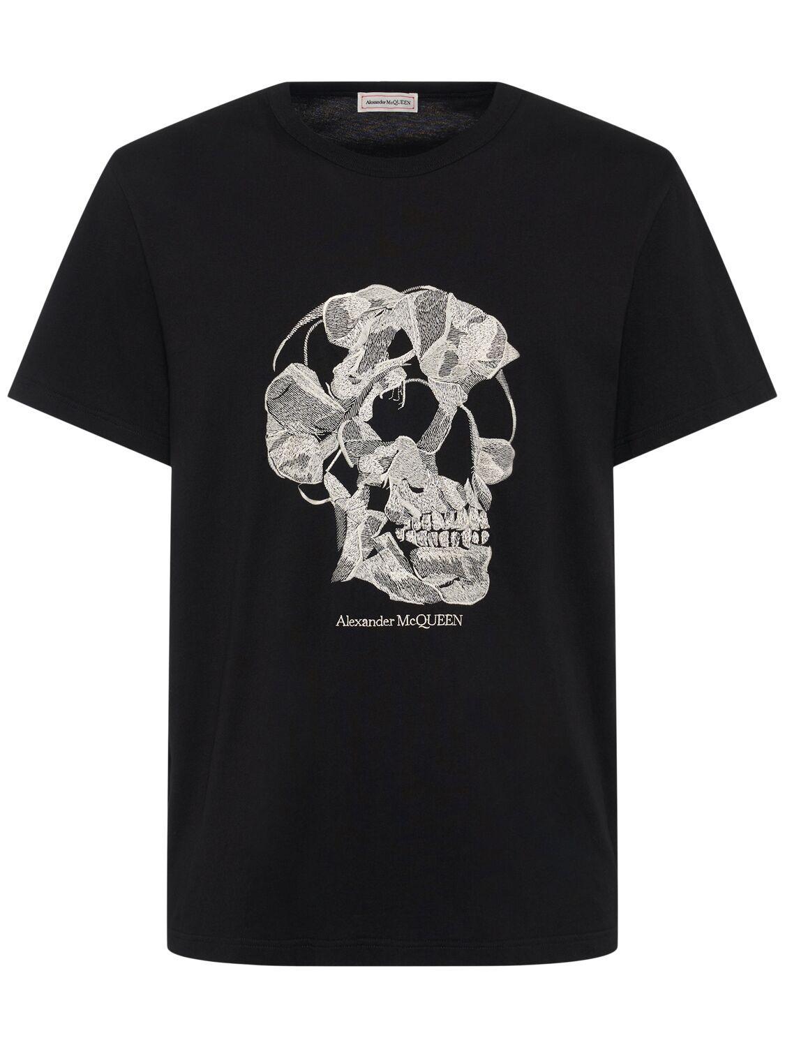 Skull Print Cotton T-shirt In Black Product Image