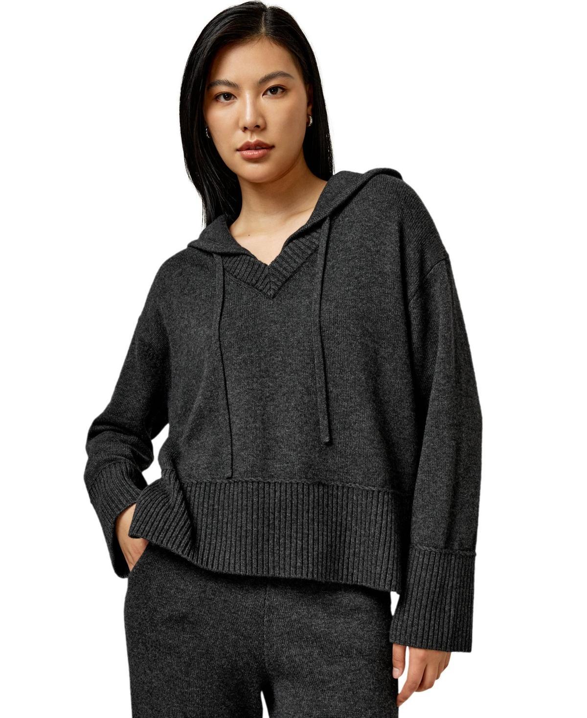 Lilysilk Womens V Neck Wool-Cashmere Blend Hoodie Product Image