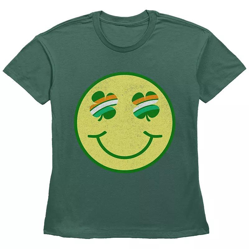 Womens Shamrock Eyes Smiley Face Graphic Tee, Girls Grey Gray Product Image