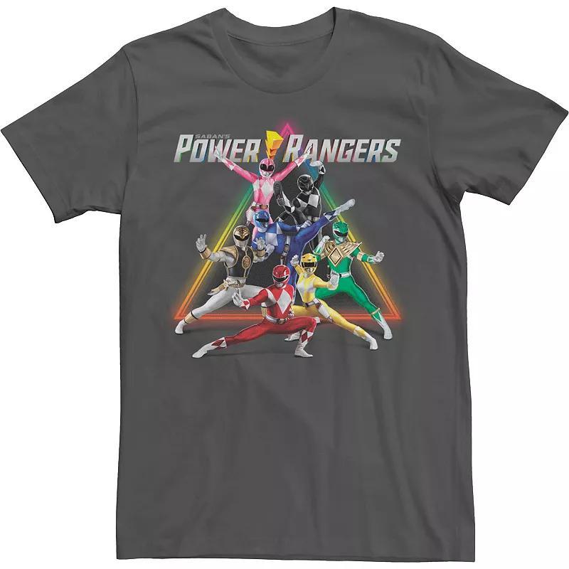 Mens Power Rangers Group Shot Triangle Rainbow Tee Grey Product Image