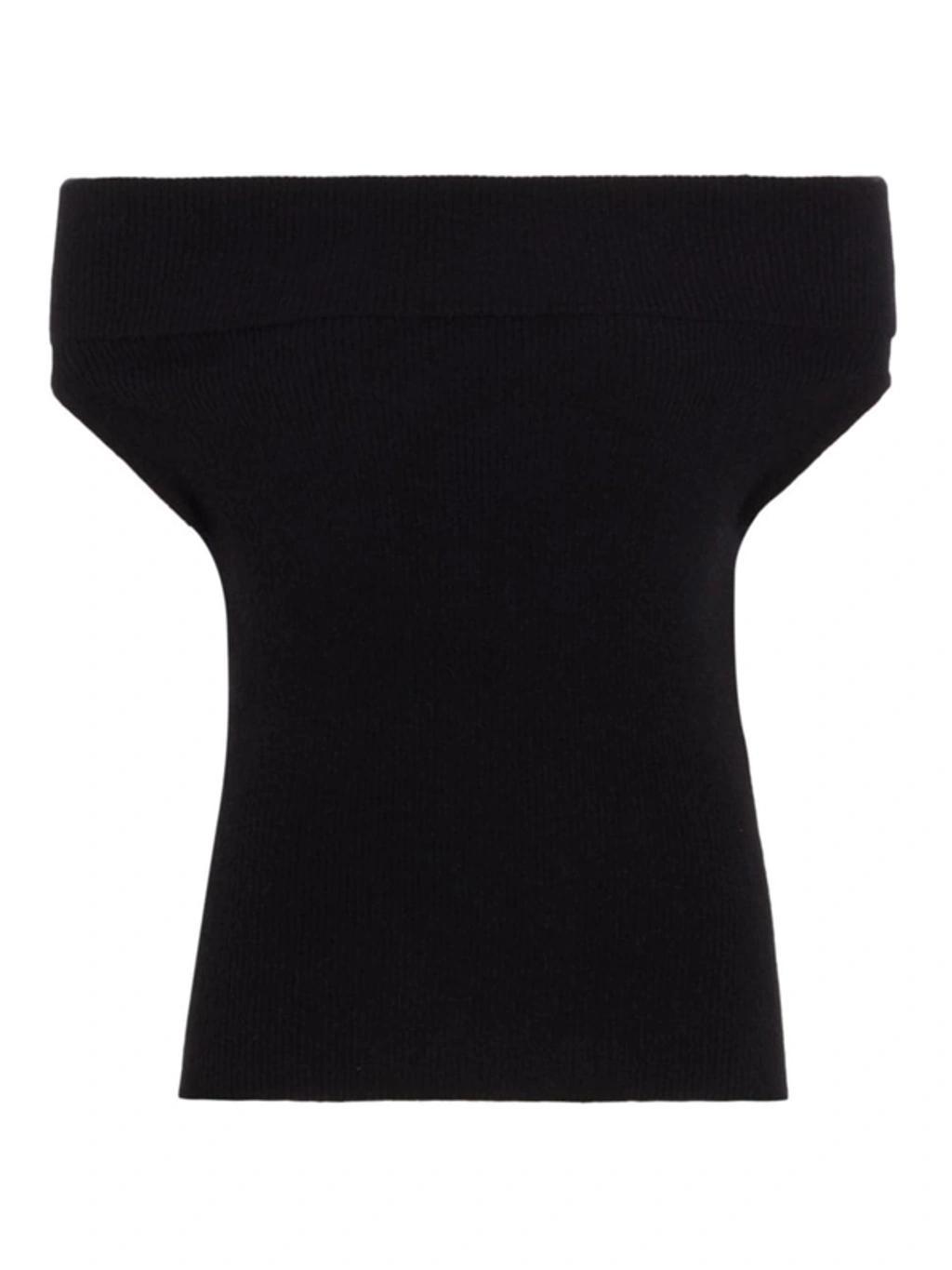 TOTÊME Toteme Off Shoulder Wool And Alpaca Blend Top  Black Wool Product Image