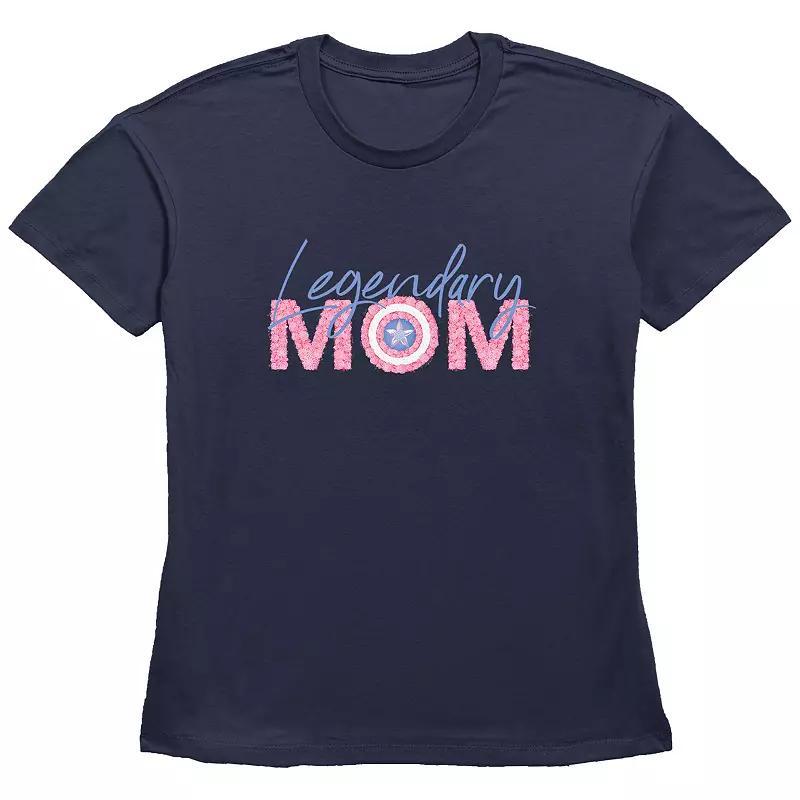 Womens Captain America Legendary Mom Basic Fit Graphic Tee Blue Product Image