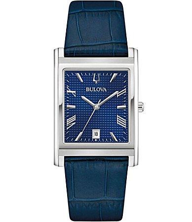 Bulova Mens Classic Three Hand Analog Blue Leather Strap Watch Product Image