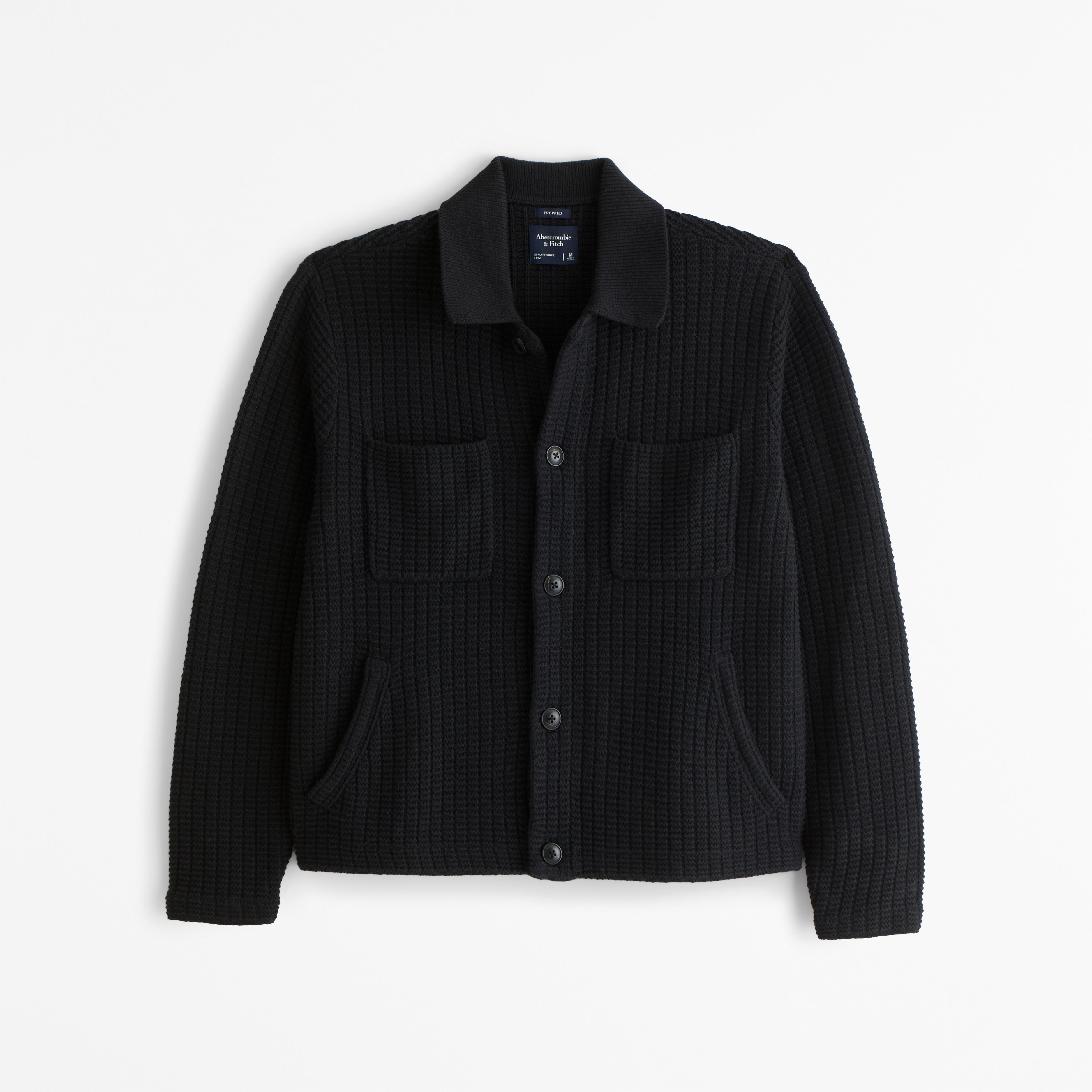 Cropped Stitched Sweater Shirt Jacket Product Image