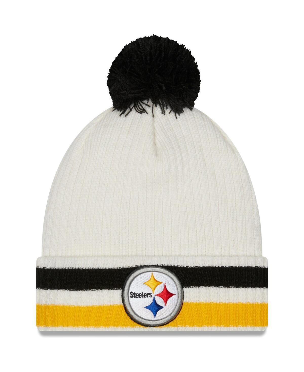 Mens White Pittsburgh Steelers Retro Cuffed Knit Hat with Pom Product Image