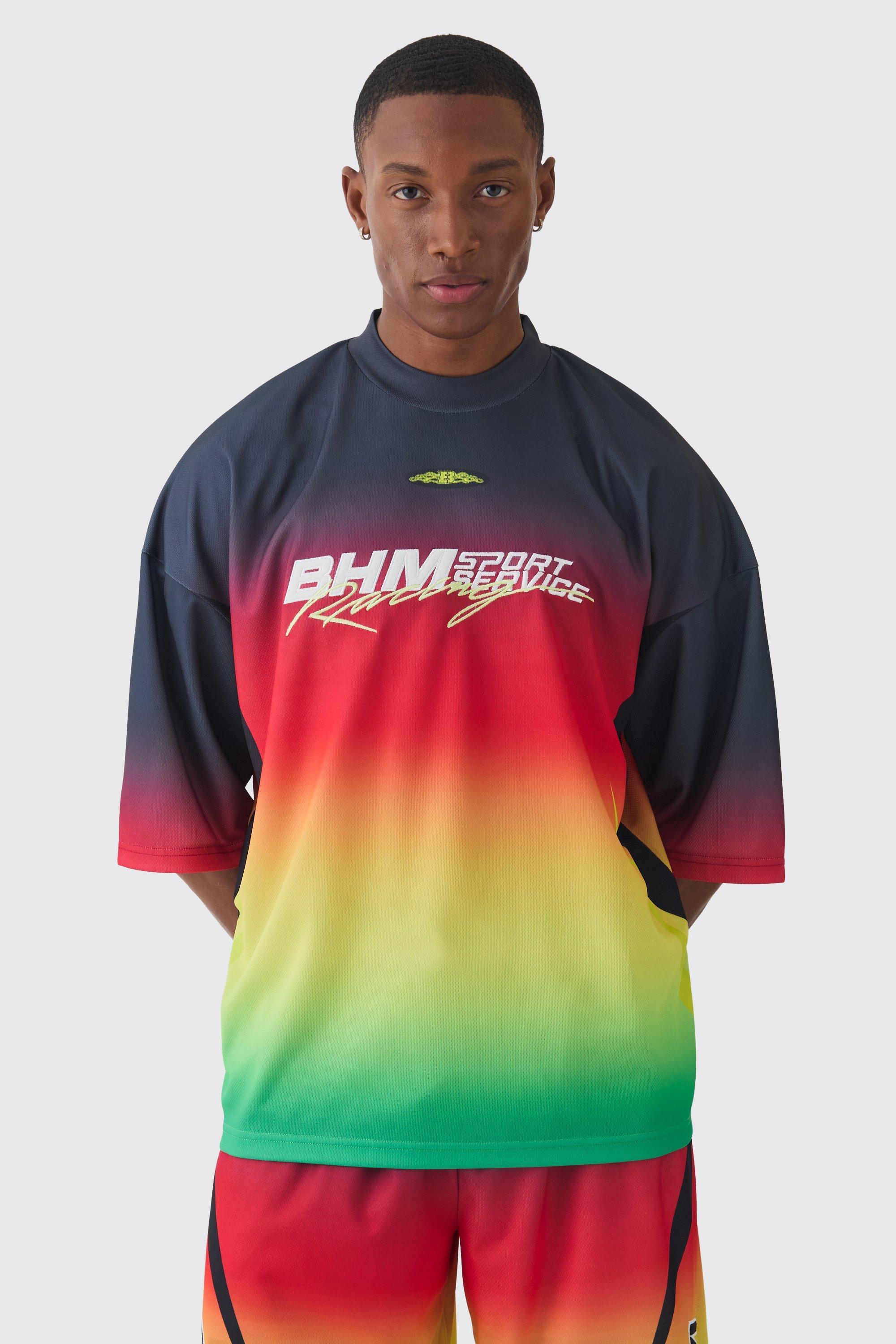 Oversized Boxy Mesh Applique Ombre Printed T-shirt | boohooMAN USA Product Image