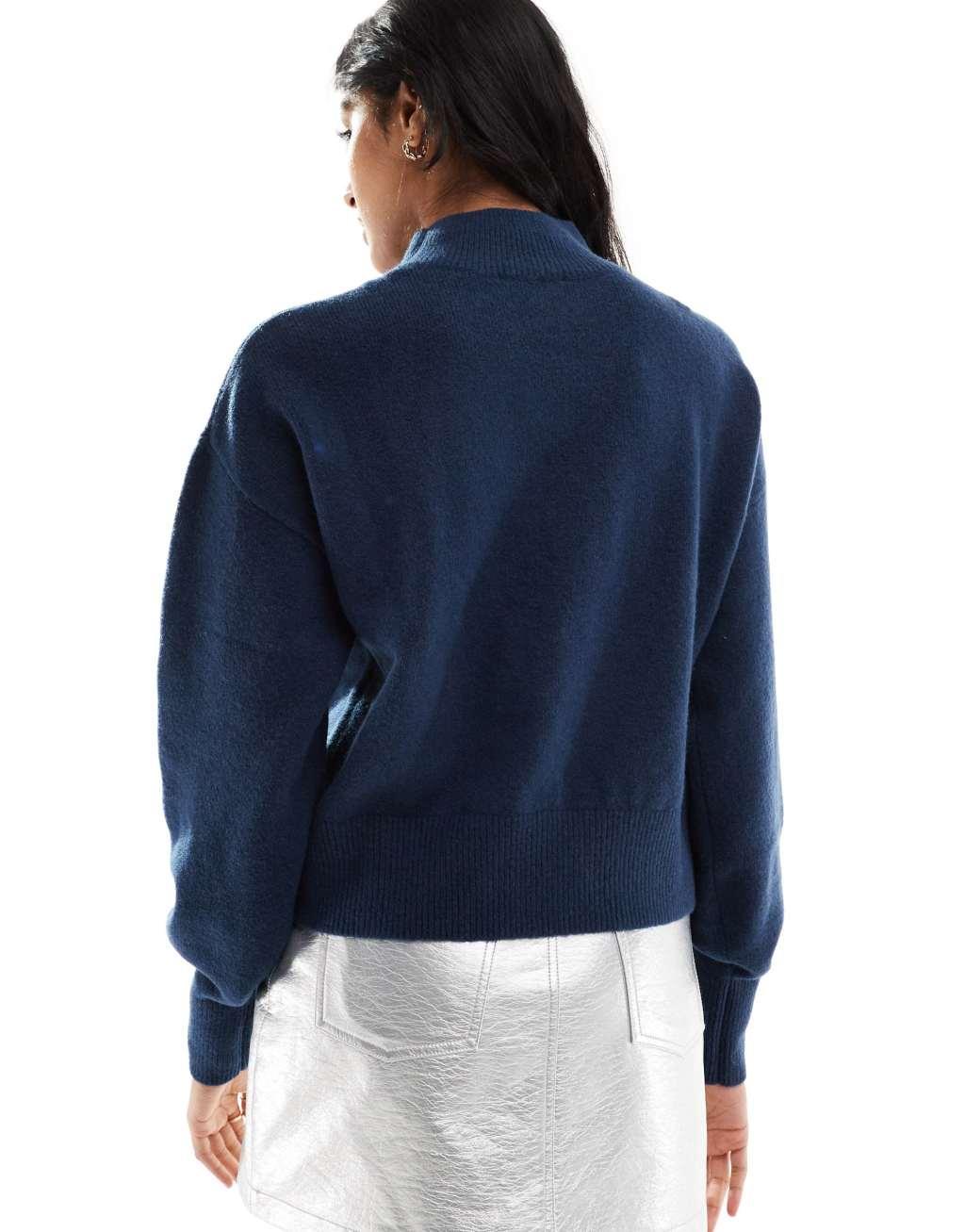 & Other Stories mock neck sweater in dark blue Product Image