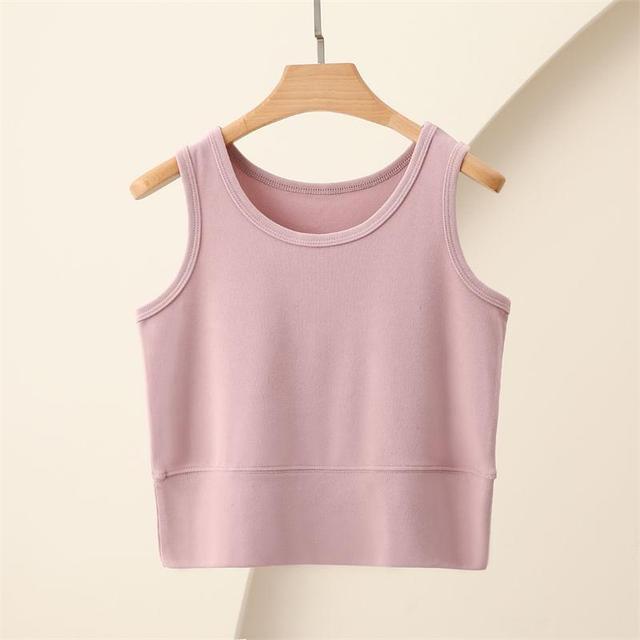 Crew Neck Plain Crop Tank Top Product Image