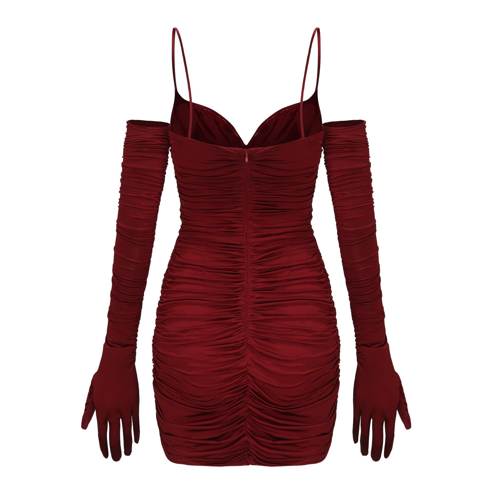 Angelina Silk Dress (Wine Red) (Final Sale) Product Image