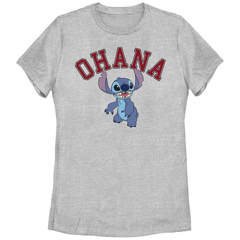 Disneys Lilo & Stitch Womens Ohana Varsity Stitch Tee, Girls Athletic Grey Product Image